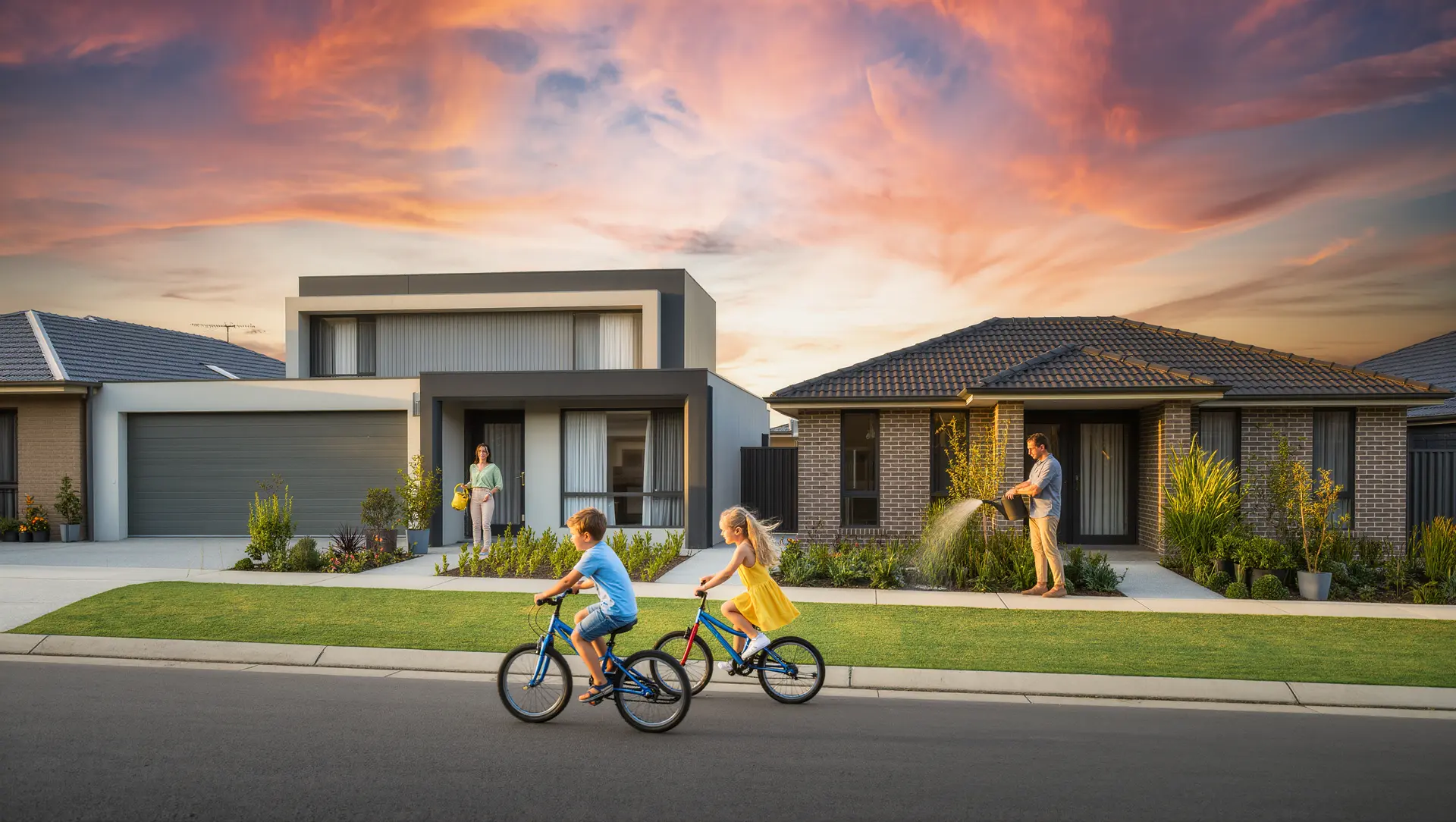 Golden-hour street scene in the northern corridor.